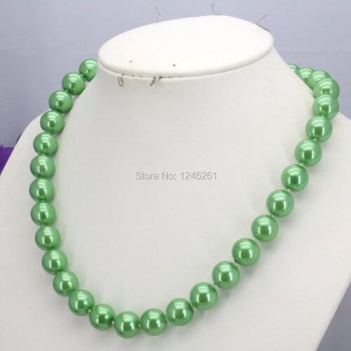 Christmas Gifts Girls 10mm Green Glass Round Pearl Beads Necklace Jewelry Making Design For Women Hand Made Ornaments Wholesale