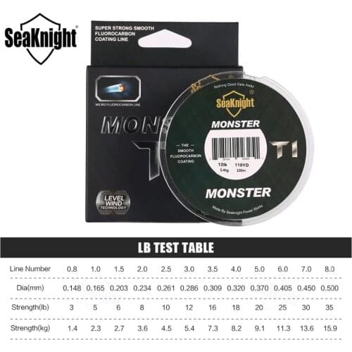 SeaKnight Brand 100M MOSTER T1Monofilament Fishing Line Fluorocarbon Coating Fishing Line Leader Sinking Carp Fishing