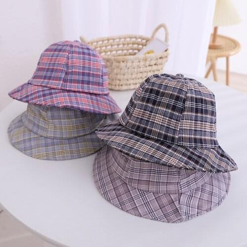 2021 Fashion Plaid Baby Hats Spring Autumn Kids Boys Girls Sun Hats Cotton Fisherman Hat Beach Caps Toddler Bucket Hats