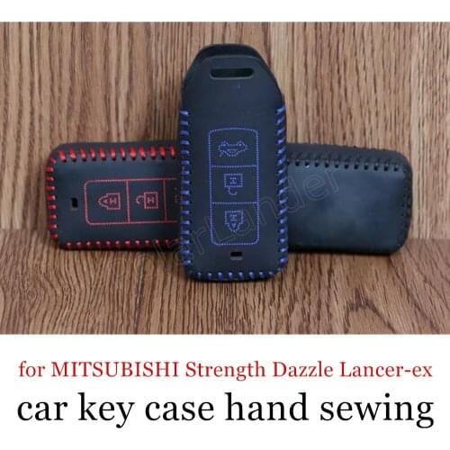 Only Red Hand Sewing Leather Car Key Case Cover for MITSUBISHI Strength Dazzle Lancerex Lancer(2008) Evolution(2008)