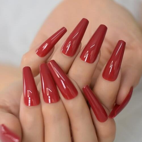 24pcs/set Gorgeous Red Press on Ballet False Nails Long Coffin Ballerina UV Full Cover Fingersnails 1 Sheet Free Adhesive Tapes