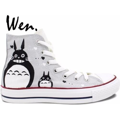 Wen Anime Hand Painetd Shoes Design Custom My Neighbor Totoro Man Womans High Top Grey Canvas Sneakers Christmas Gifts