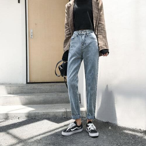 Woman Jeans Pants High Waist Autumn Clothing Width Pine Nuts Straight Pantalones Vaqueros Mujer