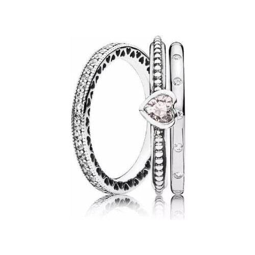 925 Sterling Silver Pandora Ring Stackable Hearts With Crystal Rings For Women Wedding Party Gift Fashion Jewelry