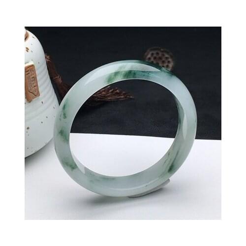 Zheru Jewelry Myanmar Jade Light Blue Flower 54-64mm Bracelet Elegant Princess Jewelry Gift for Mom and Girlfriend