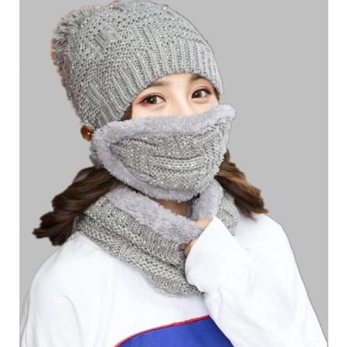 Winter Warm women Mask Hat Skullies Neck Sets Plus 5 Colors Keep Warm For girls Balaclava Wool Bonnet Knitted Hat Winter Cap