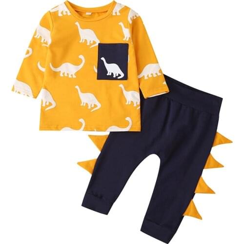 0-3Yrs Baby Boys Dinasour Clothes Set Soft Infant Long Sleeve Tops Pants 2Pcs Suits Spring Autumn Kids Clothing Outfits
