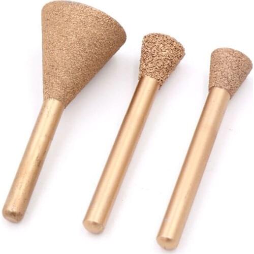 1pcs 6mm Shank Inverted Trapezoid Vacuum Brazed Diamond Burrs Alloy Grinding Head For Jade Peeling Stone Electric Carving Tools