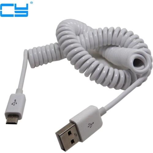 2.5m Spring Coiled USB 2.0 Male to Micro USB 5 Pin Data Sync Charger Stretch Cable for Samsung HTC LG Phones