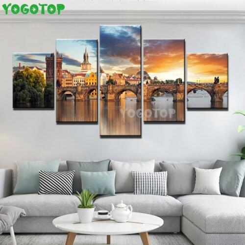 5 Piece City bridge scenery diamond painting Full drill 5d diy mosaic diamond embroidery puzzle,Wall Art ML1512