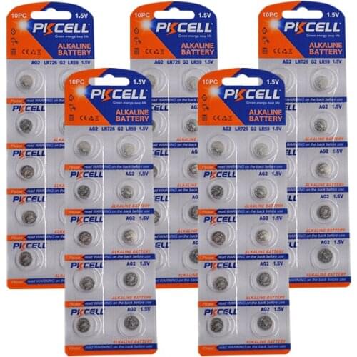 50Pcs 5Card AG2 battery LR59 LR106 LR726 28mAh 1.5V Alkaline Button Coin Batteries for bullets eggs watches calculators