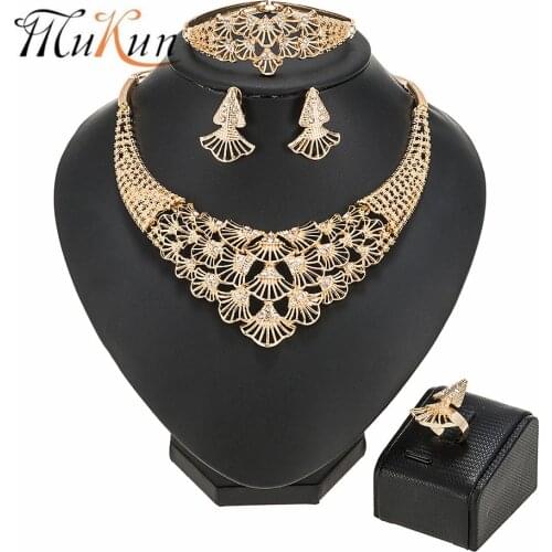 African Jewelry Set Big Necklace Dubai Ethiopian Gold Jewelery Sets Earring Bracelet For Women Bridal Choker Jewelrl