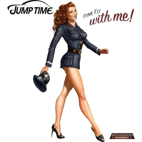 JumpTime 13cm x 10.1cm 3D Car Sticker Sexy Pin Up Girl Come Fly With Me Decal Bumper Motorcycle Car Styling Beauty Graphics