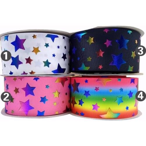 Free shipping 50 yard star hologram ribbon foil printed grosgrain ribbon J6101577