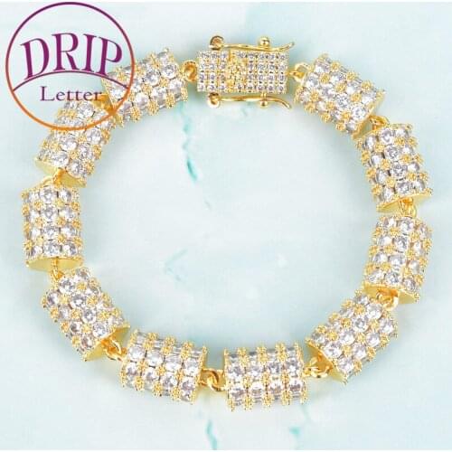 10mm Gold Color Bracelet Chain For Men Hip Hop Finish Zircon Copper Link Fashion Rock Jewelry