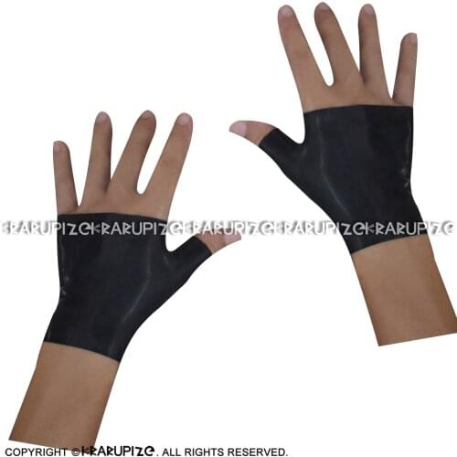Black Sexy Short Mini Latex Gauntlets Fingerless Small Rubber Gloves Mittens Plus Size ST-0060