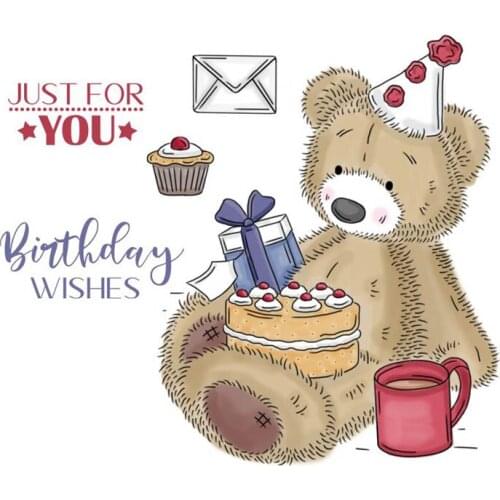 Birthday Wishes Bear 3x4 inch Clear Stamps For DIY Scrapbooking HandCraft Paper Cards Transparent Stempels Silicone Seal New