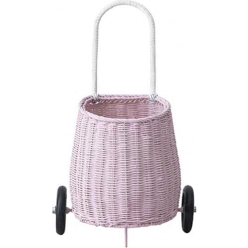 Childrens Rattan Trolley Shopping Cart Storage Cart