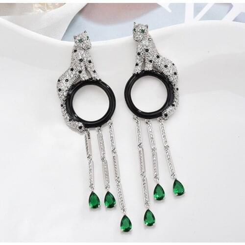 Long Leopard Tassel Earrings Dance Party Fashion Brand Luxury Jewelry Full Diamond Wedding Animal Earring Women Jewellery