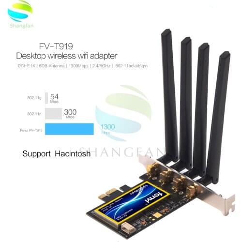 FV-T919 Dual band 802.11AC Desktop Wifi Card 802.11 A/B/G/N/AC Broadcom BCM94360 Wireless Bluetooth 4.0 Mac OSX+ PC/Hackintosh