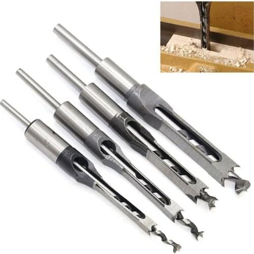 Hot 4Pcs Woodworking Square Hole Drill Bits Wood Mortising Chisel Set Mortise Chisel Bit Kits Woodworking Hole Saw Sets with T