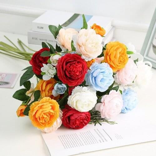 1pcs Silk Artificial Fake Western Rose Flower Peony Bridal Bouquet Wedding Classic European Style High Realistic Appearance