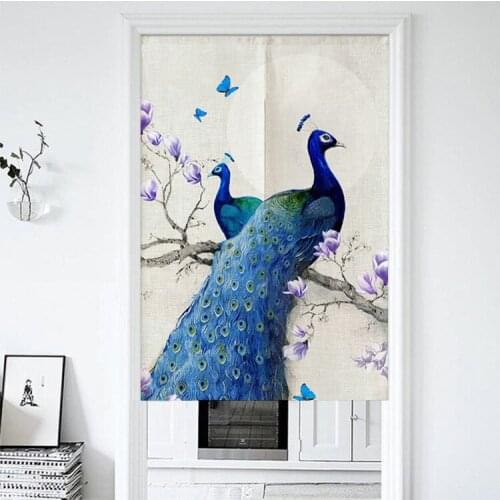Chinese Peacock Pattern Door Curtain Cartoon Animal Partition Curtain Home Kitchen Toilet Japanese Noren Feng Shui Curtain