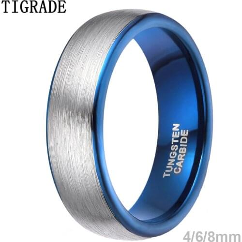 TIGRADE 8mm Tungsten Carbide Ring Men Silver Color Brushed Blue Inside Dome Wedding Band Male Rings Bagues Homme anillo Comfort