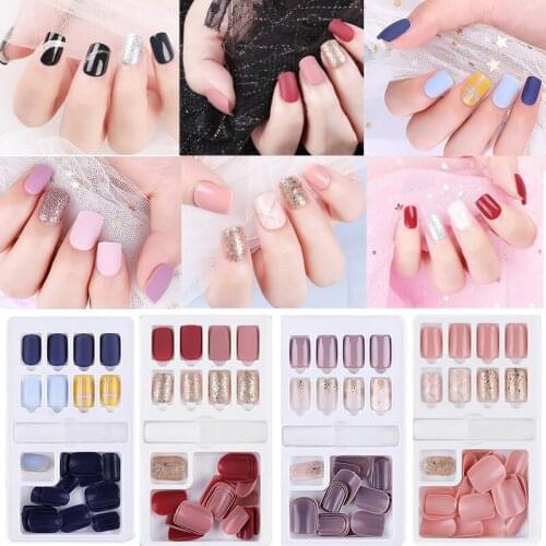 Short Fake Nails Reusable Detachable Nail Tips Artificial False Nail Tips Press On Cover Short Nail Extension Tools With Glue