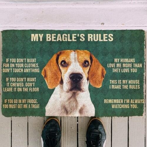 CLOOCL Please Remember Beagle Dog House Rules Custom Doormat Decor Print Carpet Soft Flannel Non-Slip Doormat for Bedroom Porch