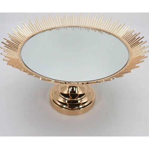 Round decorative metal serving tray decoration crystal trays mirror tray storage tray crystal fruit bowl