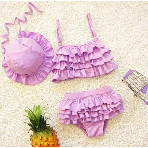 Ruffle swimwear girls swimsuit for girl children baby girl swimwear hat top panties beach wear set infant toddler swimming suits