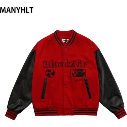 MANYHLT Perfecto Mens Autumn Winter Synthetic Leather Sleeve Jacket Street Hip Hop Loose Harajuku Top Baseball Vintage Jacket