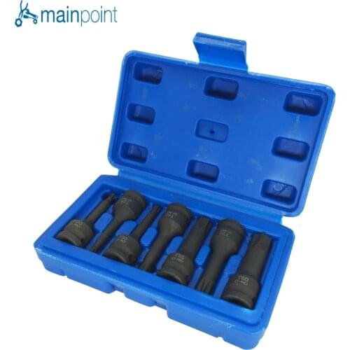 Mainpoint 3/8" Drive Star Torx Impact Socket Bits 7Pieces T20-T60 Metric Hex Allen Spline CR-MO Ratchet Bit Socket Set
