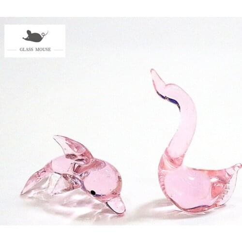 Miniature Handmade Pink Glass Dolphin Swan Figurines Crafts Ornaments Cute Vivid Animals Holiday Gifts For Kids Home Table Decor