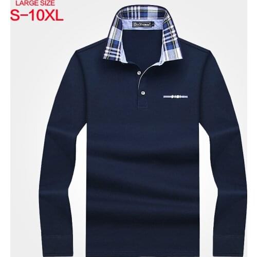 Mens Polo Long Sleeve Autumn Lapel Business Casual Loose Large Solid Color Top Mens Wear