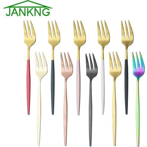 6/12Pcs Matte Cake Fork Set Stainless Steel Tableware For Fruit Salad Colourful Small Fork Flatware Cutlery Kitchen Accessories
