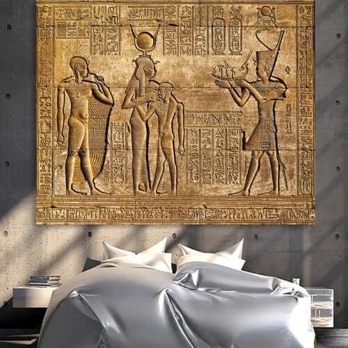 Ancient Egypt Wall Murals Canvas Painting Egyptian Hieroglyphs Fresco Stone Carving Print Queen Hatshepsut Temple Wall Art Decor