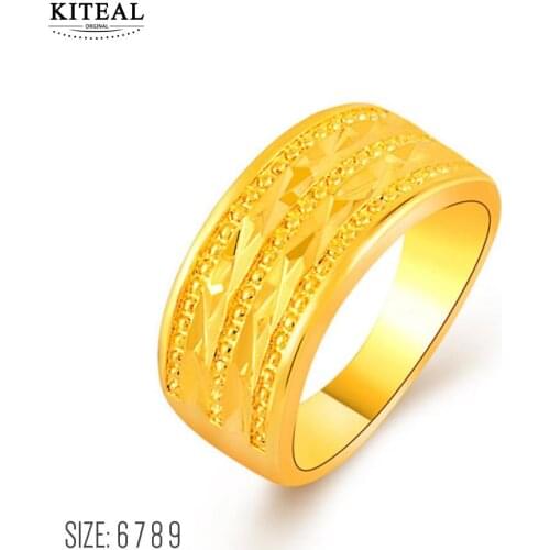 2016 new 24k gold color rings three line men finger ring size 6 7 8 9 bague Costume Jewellery