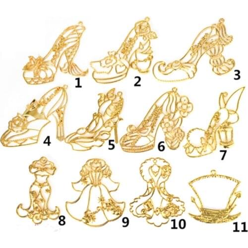 12pcs princess shoes Open Bezel Metal Frame Pendant Gold Charm Bezel Setting Cabochon Setting UV Resin Charm