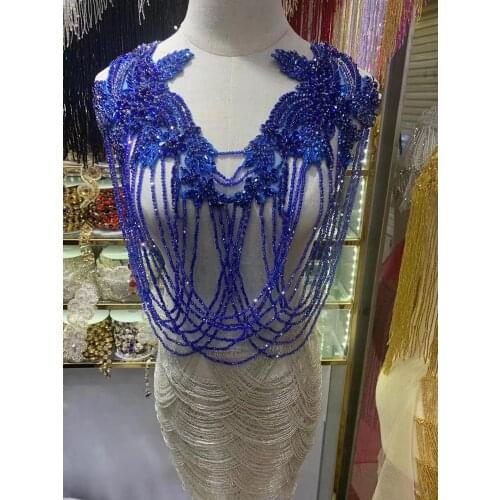 Fully Handmade Beaded Fringe necklace handmade lace tassle trim for wedding bridal gown dress/party SGTM85