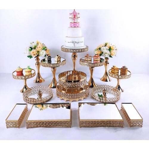 Cake Stand Set Beautiful Tray 3 Tier Gold Cupcake Dessert Display Decoration Tools Wedding Crystal Acrylic Mirror