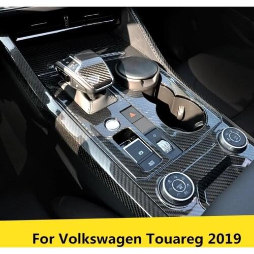 Real Carbon Fiber Car Gear Panel Cover Shift Knob Sticker Moulding Trim for Volkswagen Touareg 2019-2021 Styling
