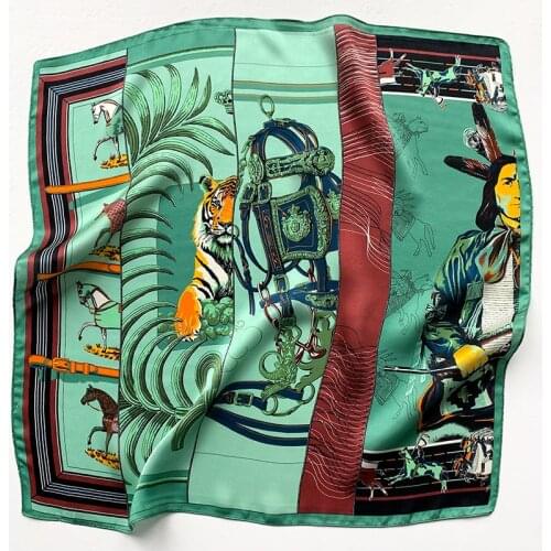 Luxury 100% Silk Scarf Women Fashion Small Bandana Head Neck Hairband Summer Fall Kerchief Turban 53*53cm