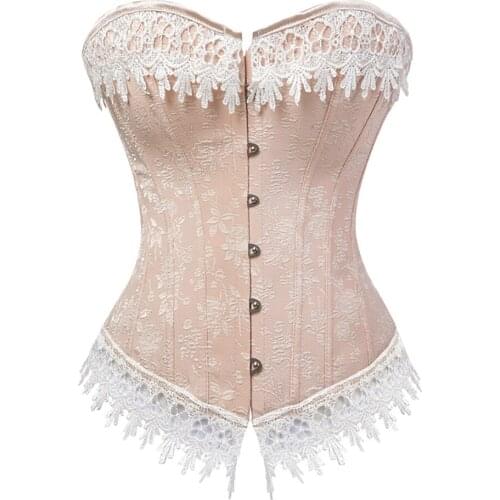 Sexy Womens Floral Pattern Boned Lace up Waist Cincher Corset Lingerie Top Overbust Slimming Vintage Bustier Plus Size S-6XL