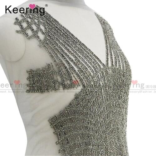 Gun gray rhinestone bodice applique for wedding panel WDP-182