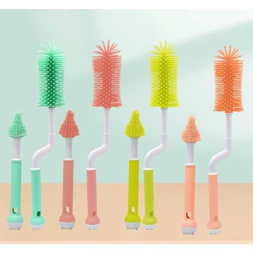 Silicone Bottle Brush 360 Degree Rotation Baby Pacifier Cup Nipple Cleaning Brushes Set Soft Head Newborn Bottle Cleaner Brush