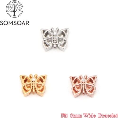 Somsoar Jewelry Cute Butterfly Slide Charms fit 8mm Wide Leather Wrap Bracelet Mesh Bracelet fit Toddler/Women/man 10pcs/lot