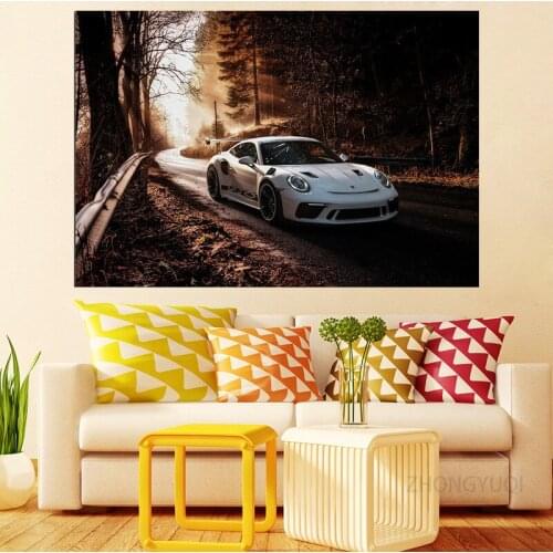 Modern Supercars Wall Art Canvas Paintings White Car Forest Picture Print Home Decoration For Bedroom Office Unframed