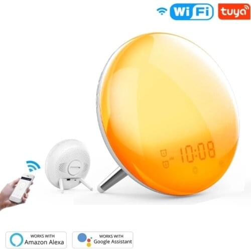 Tuya WiFi Smart Wake Up Light Workday Alarm Clock 7 Colors Sunrise/Sunset Tuya Smart Life APP Works with Alexa Google Home